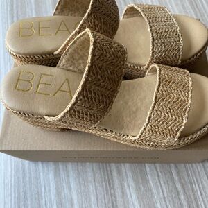 Beige Woven Platform Sandals